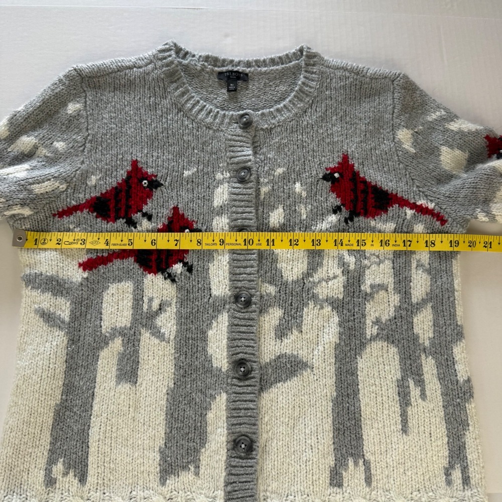 Talbots Petite Medium Snow Cardinal Winter Wool Blend Grey Cardigan Sweater - Picture 6 of 9